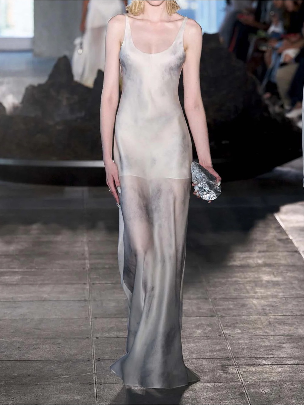 Grace Ling SILK BIAS SLIP DRESS - ASH WHITE
